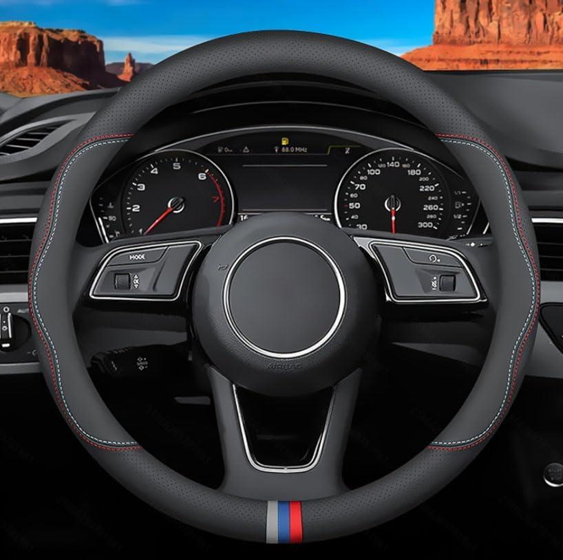 Custom-Fit for BMW Steering Wheel Cover, Premium Leather Car Steering Wheel Cover with Logo, Non-Slip, Breathable, for B-MW Accessories (C-Style,for BMW)