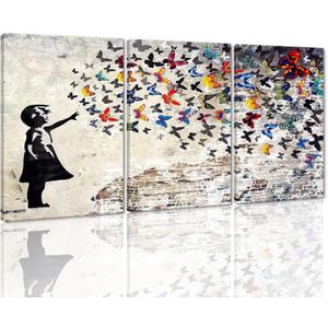3 Panel Girl and Colorful Butterflies Canvas Wall Decor 20x28inch