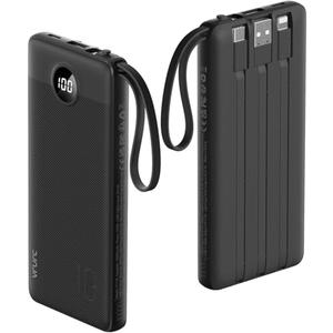 VRURC Portable Charger with Built in Cables, 10000mAh Travel Essentials Power Bank, 5 Output 2 Input LED Display External Battery Pack Compatible with iPhone,Samsung,Android-Black(1 Pack)