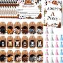 Cinnvoice 73 Pcs Adopt a Horse Party Supplies, 18 Stuffed Horse Centerpiece 18 Foldable Boxes 18 Cute Birthday Hats 18 Adoption Certificates Card 1 Adoption Sign for Adopt a Pony Party Decoration