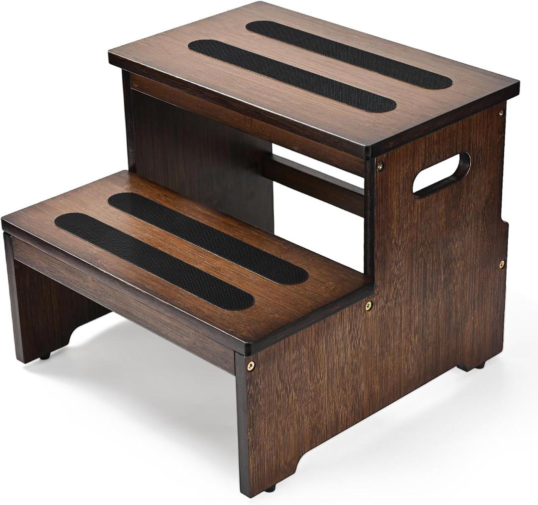 StrongTek Bed Step Stool for High Beds, Large Bamboo 2-Step Stool for Adults & Seniors, 400 lbs Heavy-Duty, Non-Slip Steps, Stable & Durable Wood Step for Bedroom or Bathroom