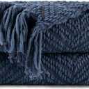 BATTILO HOME Navy Blue Throw Blanket for Couch, Knitted Blue Blanket Throw 50'' x 60'', Super Soft Warm Navy Throws for Chair Sofa Home Decor
