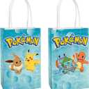 Amscan Printed Paper Kraft Bags - 8.25" x 5.25" x 3", 8 Pieces - Perfect for Parties, Gifts & Goodies, Pokemon (1 Count (Pack of 8))