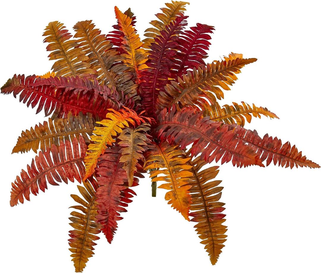 Nearly Natural 20 Autumn Boston Fern Artificial (Set of 3) Silk Plants Orange