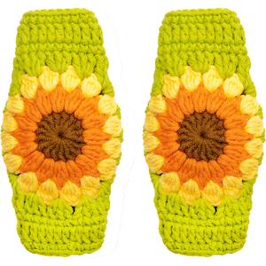 6 x INEBIZ Crochet Steering Wheel Cover Boho Sunflower Granny Squares Pattern Green Car Decor Cute Accessories for Women