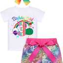 IBTOM CASTLE Watermelon 1st Birthday Rainbow Cake Smash Short Set with Princess Romper/Headband for Baby Girls Photo Shoot