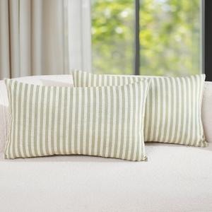 JINCHAN Striped Pillow Covers Farmhouse Boho Linen Ticking Stripe Pattern Cushion Covers Bohemian Pinstripe Pillowcases for Sofa Couch Bed Living Room 12x20 Inch Sage Green Pack of 2