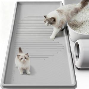 ISSEVE Cat Litter Mat 54" x 27.5" XXL, Extra Large Silicone Mat for Litter Box, 1.38" Raised Edge Urine Proof Litter Trapping Mat Pad for Scatter Control, Soft on Kitty Paws, Protect Floor (Grey)