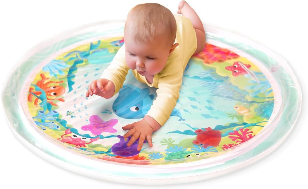 B. toys  Baby Inflatable Tummy Time Mat 6 Removable Sea Animals Water Activity Mat for Babies Easy to Clean  6+ Months Wonder Waves