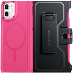 2 x FNTCASE for iPhone 12 Magnet Case: Magnetic Dual Layer Protective Cell Phone Cover with Belt-Clip Holster | Military Grade Drop Proof Protection Durable Non Slip Textured Back Phonecase (Hot Pink)