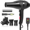 Hair Dryer, Professional Ionic Blow Dryer with Diffuser for Curly Hair,2400W Powerful Fast Drying Hairdryer Blowdryer for Women Men Home Salon Hair Styling,Constant Temp Low Noise (124, Black)