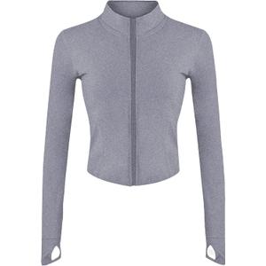 Lviefent Womens Lightweight Full Zip Running Track Jacket Workout Slim Fit Yoga Sportwear with Thumb Holes (Medium, Heather Grey)