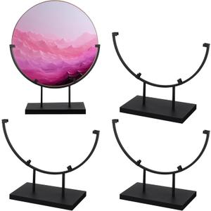 Blulu 4 PCS 10 Inch Round Metal Display Stands for Stained Glass Fused Glass Art Easel Display Stands Decorative Plate Holder for Art Panels Picture Platter Photo (Black)
