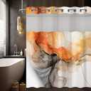 Orange Marble Hookless Shower Curtain with Snap in Liner, Crack Orange and Gold Double Layer Shower Curtain and Liner Set, No Hook with Mesh Top Window Waterproof Cloth Fabric, 71" W x 74" L