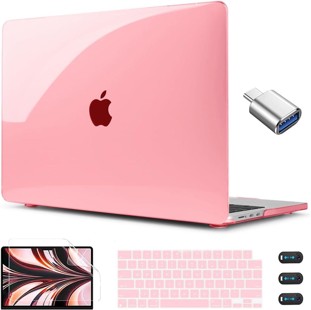 CISSOOK Compatible with MacBook Air 13.6 inch Case Glitter 2026 2025 2024 2023 2022 A3449 M5 A3240 M4 A3113 M3 A2681 M2 Chip, Sparkly Pink Bling Hard Shell Case for MacBook Air 13, Rose Pink Glitter