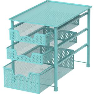 Simple Houseware Stackable 3 Tier Sliding Basket Organizer Drawer, Turquoise