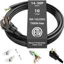 Elecan 4-Prong Dryer Power Cord 10 Ft Black, 30 Amp Appliance Power Cord with Dryer Replacement Plug, 4 Color-Coded Wire, Eyelet Connectors, NEMA 14-30P to 4-Wire, 10 AWG SRDT, ETL Listed