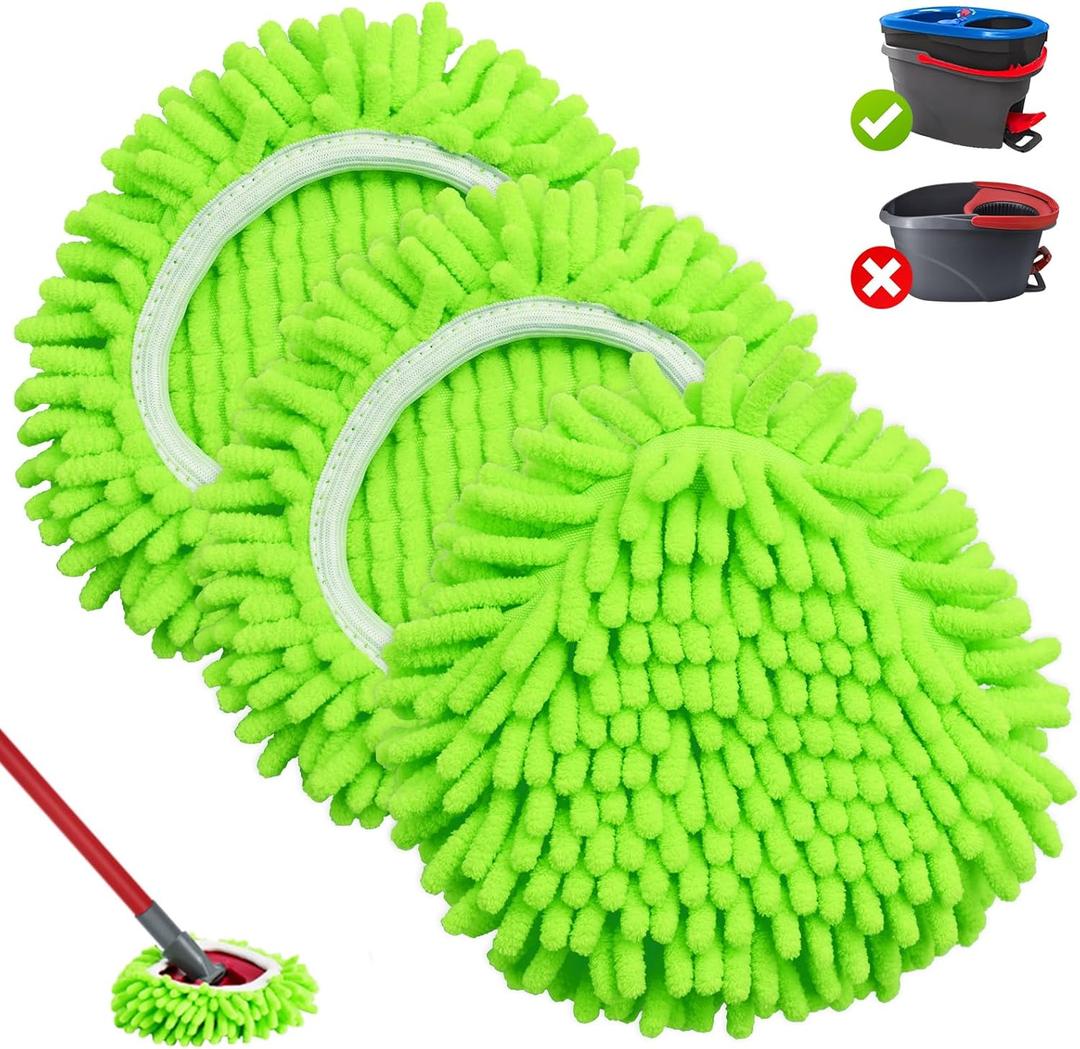 Mop Heads Replacements, 3 Pack Spin Mop Refill Replace Head for O Cedar RinseClean 2 Tank System, Microfiber & Chenille, Machine Washable and Safe for Cleaning All Hard-Surfaced Floors