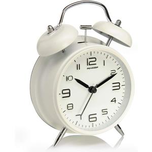 Peakeep 4 Inches Twin Bell Loud Alarm Clock for Heavy Sleepers, Backlight, Battery Operated Old Fashioned Alarm Clock for Bedrooms (3D-Dial, White)