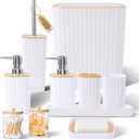 Bathroom Accessories Set - Elegant White Bathroom Set, 10PC Bathroom Accessory Set, Toilet Brush, Trash Can, Qtip Holder Dispenser & Soap Dispenser