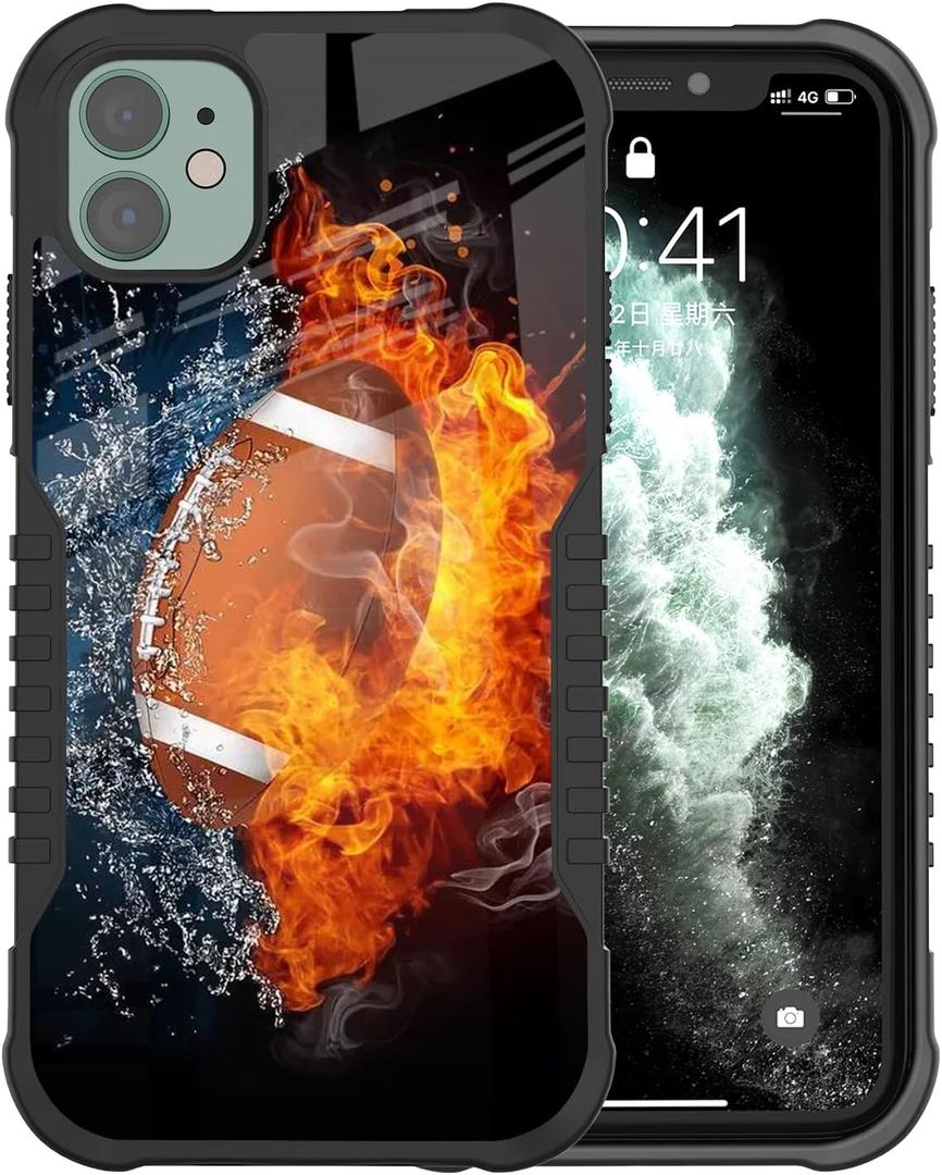 Compatible with iPhone 12 Case Rugby American Football Design, Edge Protection Shock-Proof Anti-Scratch Hard Back and TPU Frame Drop Proof iPhone 12 Case for Boys Men