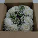 Set of 4 Bridesmaid Bouquets for Wedding - 7 Inch Ivory White Fake Flower Bouquet for Bridesmaid, Silk Rose Artificial Babys Breath Small Bouquet Handmade for Bridal Shower Ceremony Anniversary