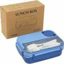 Bento Box Adult Lunch Box, 44 oz Containers with 4 Compartments, Lunchable Food Container with Utensils, Sauce Jar, Microwave & Dishwasher Safe (Blue-Blue)