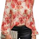 Verdusa Women's Dressy Casual Floral Print 70s Outfits Puff Sleeve Crew Neck Blouse Size S