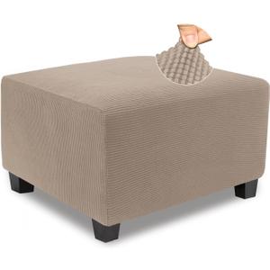 NeColorLife Stretch Ottoman Cover Square Soft Knitted Jacquard Washable Thick Storage Foot Stool Cover for Square and Rectangle Ottomans Khaki Large, Square Large (35"D x 31"W x 14"H)