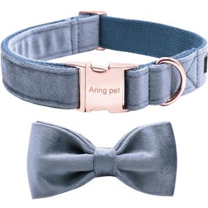 ARING PET Bowtie Dog Collar,Velvet Dog Collars with Detachable Bowtie, Cute &Comfortable Dog Collar, Blue X-Small.
