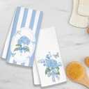 Coquette Blue Bow Hydrangea Floral Kitchen Towels, Preppy Girly Hydrangea Hand Towels for Bathroom Decor, Cottagecore Flower Aesthetic Dish Tea Towels for Kitchen Decor, 16x24 Inch Set of 2