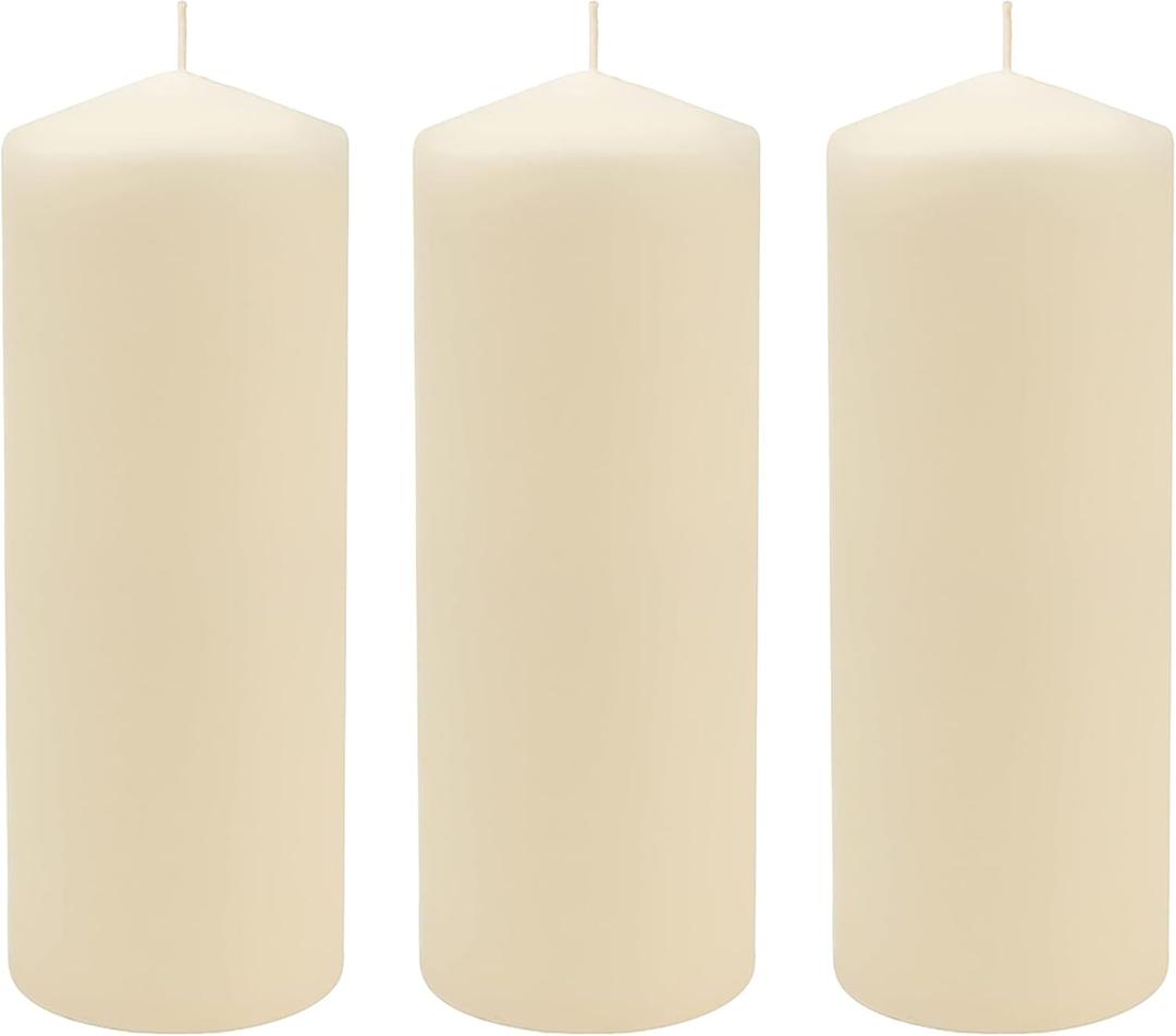 Stonebriar Unscented Pillar Candles 80 Hour Burn Time, Long-Lasting Wax Candles for Weddings, Holidays, Home Dcor & Special Events, Pack of 3, Ivory, 3" x 8"