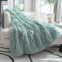 JONIYEAR Decorative 2.8" Long Hair Soft Fuzzy Faux Fur Throw Blanket 50" x 60",Luxury Reversible Fluffy Blankets for Couch Sofa Chair,Lightweight Accent Cozy Plush Thick Warm Shaggy Furry Blanket,Aqua
