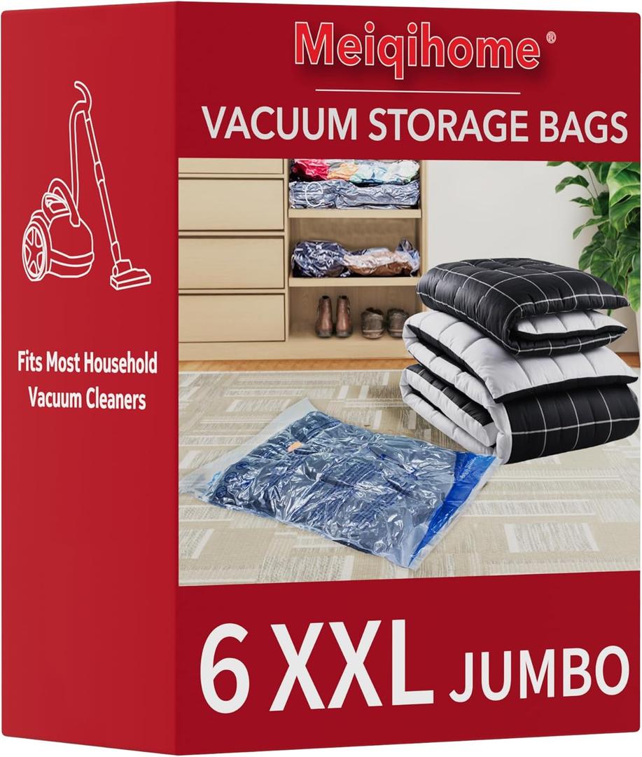 MEIQIHOME Vacuum Storage Bags, Space Saver Sealer Bags,Vacuum seal bags for clothing, Pillows, Comforters, Blankets, Bedding,Travel,6 XXL