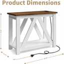 Farmhouse End Table, Narrow Side Table with Charging Station, Slim End Table with Storage Shelf for Small Spaces Living Room, Slim Nightstand for Bedroom, Rustic White and Honey Brown
