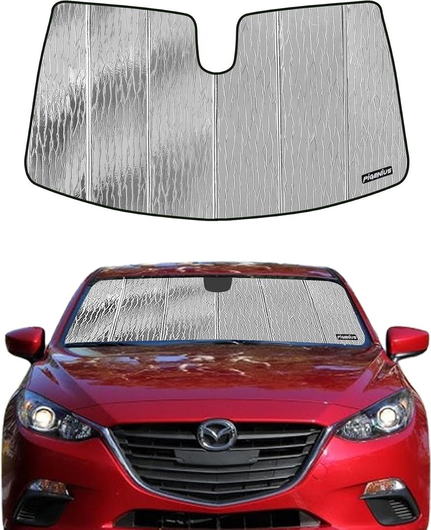 Pigenius Windshield Sunshade for Mazda 3 2014-2018 (Sedan & Hatchback), Reversible Silver/Black