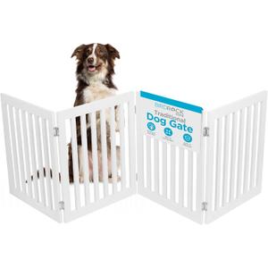 INTERNET'S BEST Dog Gate Indoor Freestanding Pet Barrier, Folding Wood Dog Fence, Extra Wide Doorway Puppy Gate, Indoor Animal Privacy Panel, Wooden Cat Fence - 4 Panel - 24", White