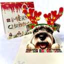 Schnauzer Christmas Pop Up Card  3D Holiday Greeting Card Featuring Adorable Schnauzer Dog with Festive Reindeer Antlers, Perfect for Dog Lovers, Unique Christmas Gift Card for Friends and Family