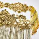 Handmade 3D Three-Dimensional Flowers Rhinestone Applique Sewing Crystal Rhinestone Tassel Sequins Patch Wedding Dress DIY Decorative Accessories (Gold-)