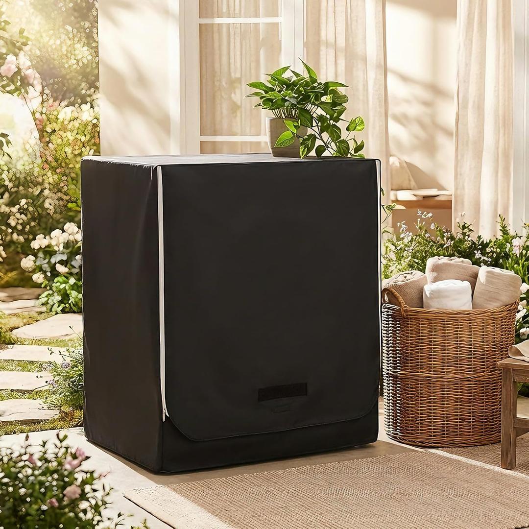 Waterproof Washer and Dryer Covers with Durable Zipper 27"W X 33"D X 39"H Large Heavy Duty Washing Machine Cover for Top Load & Outside Use, Black