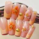24 Pcs Floral Fake Nails Long Square Press on Nails Rhinestones 3D Gold Curve Line False Nail French with Leopard Print Designs Glossy Glue on Nail DIY for Women Manicure Art