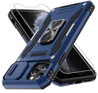 DEERLAMN Case for iPhone 11 Pro Max with Slide Camera Cover+Screen Protector (1 Pack), Rotated Ring Kickstand Military Grade Shockproof Protective Cover 6.5 Inch-Navy Blue