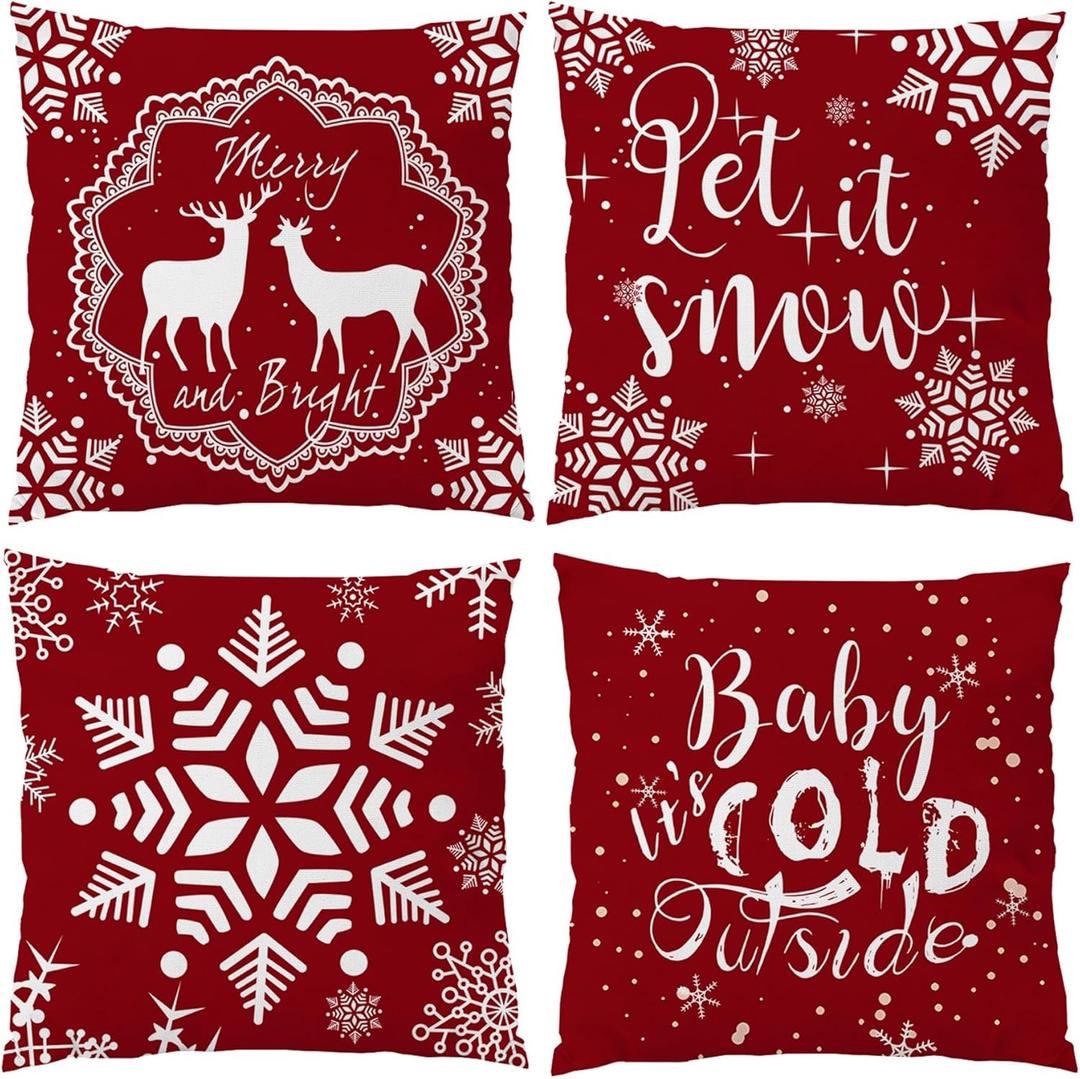 Christmas Pillow Covers 22x22, Christmas Throw Pillow Covers, Farmhouse Baby It's Cold Outside Outdoor Christmas Pillow Decorative Velvet Cushion Cases for Sofa Couch Bed Office Car Home Decor