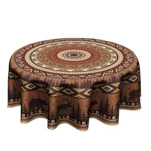 Giwawa Rustic Bear Deer Tablecloth Round 60 Inch Ethnic Geometric Circular Waterproof Table Cover for Party Picnic Kitchen Indoor Outdoor Decor
