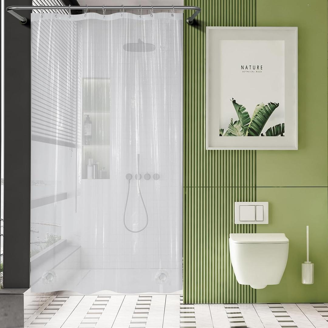 AmazerBath 54x72 Shower Curtain Stall, Plastic Small Shower Curtain Clear, Heavy Duty Thick PEVA, Stand Up Shower Stall Size with 2 Weighted Stones and 9 Grommets