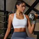 RUNNING GIRL Sports Bras for Women High Support, Criss-Cross Back Strappy Sports Bras for Women with Sewn in Pads, White, M
