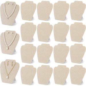 Wenqik 24pcs Linen Necklace Display Stand Jewelry Bust Display for Vendor Foldable Necklace Easel Stand 7.38 x 8.25inch Jewelry Holder Bulk for Selling and Show (Light Color)