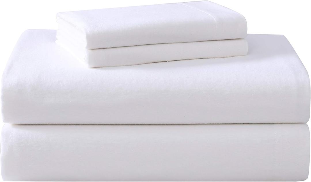 Laura Ashley - Flannel Sheets King Size, Anti-Pilling & Wrinkle Resistant Cotton, Touchably Soft for All-Season Comfort - Bed Sheets with Matching Pillowcases & Fitted Sheet (True White)