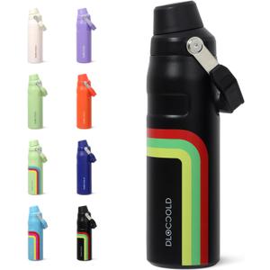 DLOCCOLD 24 OZ Water Bottle with Handle and Angled Spout Lid, Leakproof for Travel & Sports, Double Wall Insulated Stainless Steel Reusable Water Bottle, Wide Mouth QuickFill Design (Rainbow)