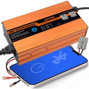 12V 24V 36V 48V Smarter Adjustable Lithium Battery Charger with Anderson Plug. Bluetooth APP Control, LIFEPO4 Battery Charger. 16FT, 3-Stage Charge Technology, for Golf Cart, Truck, RV, Boat and More